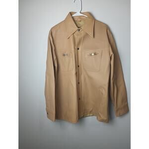 Vintage 70s Caribu by Briarcliff Fuax Leather Vinyl Jacket Tan Men Large *flaw*